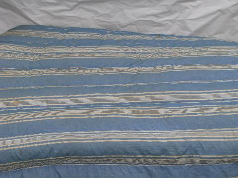 photo of primitive old feather tick bed or duvet, vintage blue & white stripe cotton chambray #1