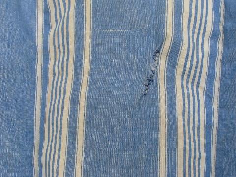 photo of primitive old feather tick bed or duvet, vintage blue & white stripe cotton chambray #3