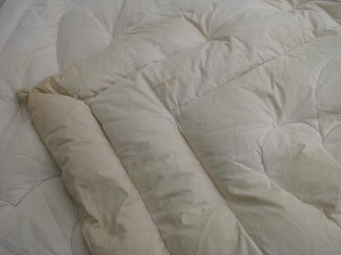 photo of primitive old feather tick bed or duvet, vintage cotton chambray fabric #4