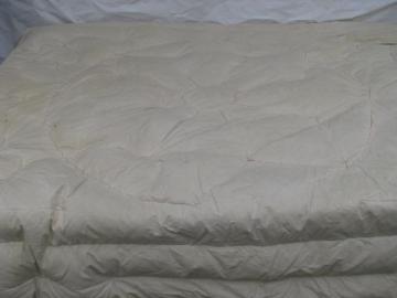 catalog photo of primitive old feather tick bed or duvet, vintage cotton chambray fabric