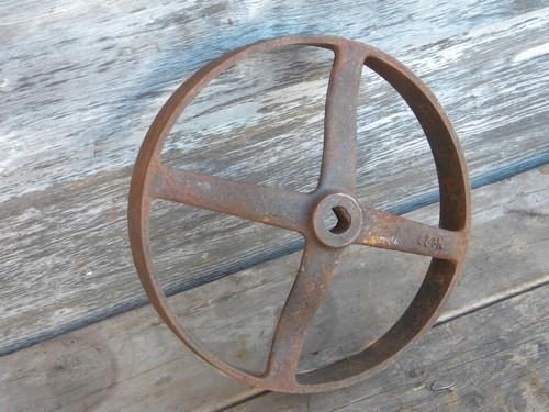 photo of primitive old flat belt farm pulley, hit & miss engine vintage #2