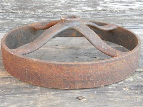 photo of primitive old flat belt farm pulley, hit & miss engine vintage #3