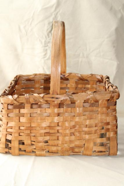 photo of primitive old handmade wood split splint woven basket, farm country basket vintage 1936 #7