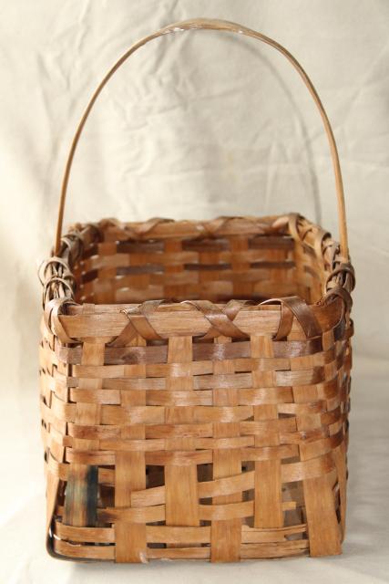 photo of primitive old handmade wood split splint woven basket, farm country basket vintage 1936 #8