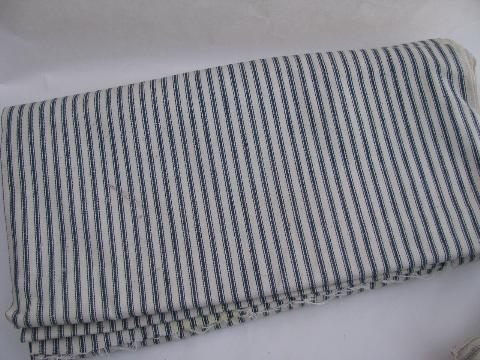 photo of primitive old indigo stripe cotton ticking fabric, vintage remnant lot #2