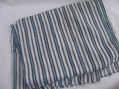 photo of primitive old indigo stripe cotton ticking fabric, vintage remnant lot #4