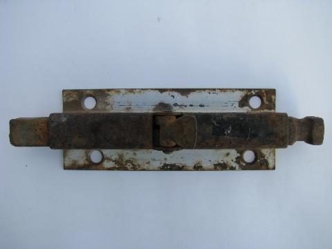 photo of primitive old iron architectural salvage deadbolt latch, barn doors or garden gate #1