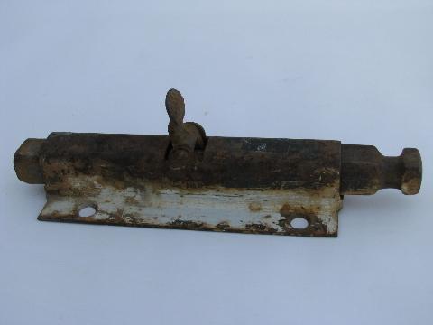 photo of primitive old iron architectural salvage deadbolt latch, barn doors or garden gate #2