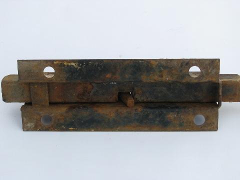 photo of primitive old iron architectural salvage deadbolt latch, barn doors or garden gate #3