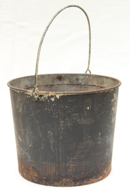 photo of primitive old metal pail, antique vintage paint bucket, rustic rusty patina #1