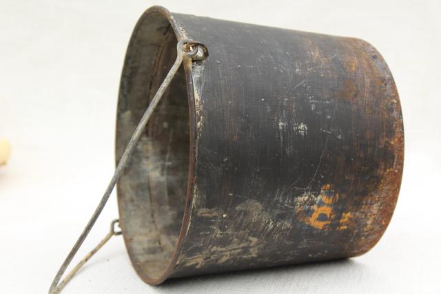 photo of primitive old metal pail, antique vintage paint bucket, rustic rusty patina #2