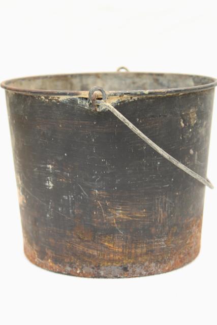 photo of primitive old metal pail, antique vintage paint bucket, rustic rusty patina #5