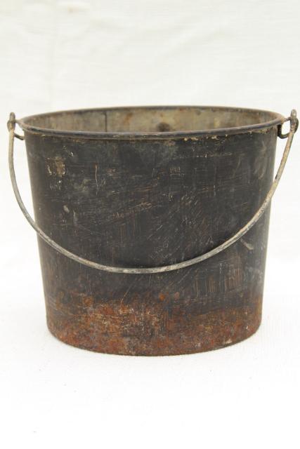 photo of primitive old metal pail, antique vintage paint bucket, rustic rusty patina #6