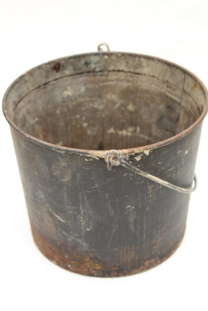 photo of primitive old metal pail, antique vintage paint bucket, rustic rusty patina #8