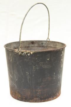 catalog photo of primitive old metal pail, antique vintage paint bucket, rustic rusty patina