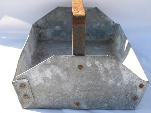 photo of primitive old metal tote box carrier w/handle from farm estate for garden tools etc #3