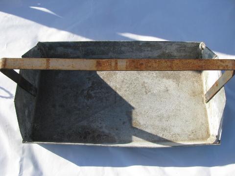 photo of primitive old metal tote box carrier w/handle from farm estate for garden tools etc #4