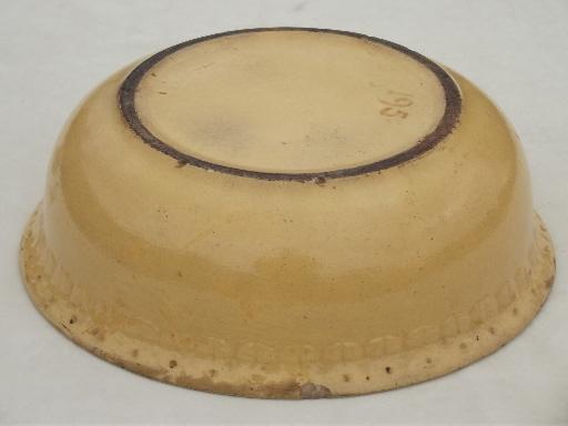 photo of primitive old mustard yellow pottery bowl, antique yellow ware cream pan #4