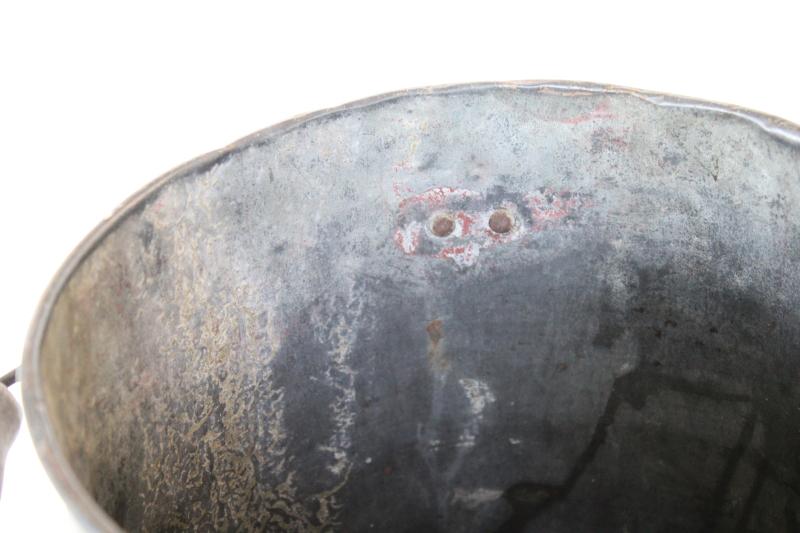 photo of primitive old painted metal bucket, wood handle pail w/ worn vintage advertising #8