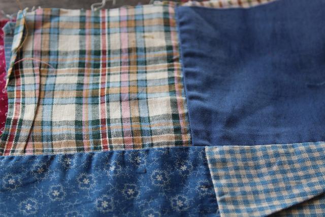 photo of primitive old patchwork quilt blocks, antique print calico & shirting fabric #3