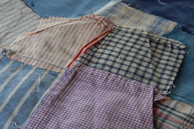 photo of primitive old patchwork quilt blocks, antique print calico & shirting fabric #7