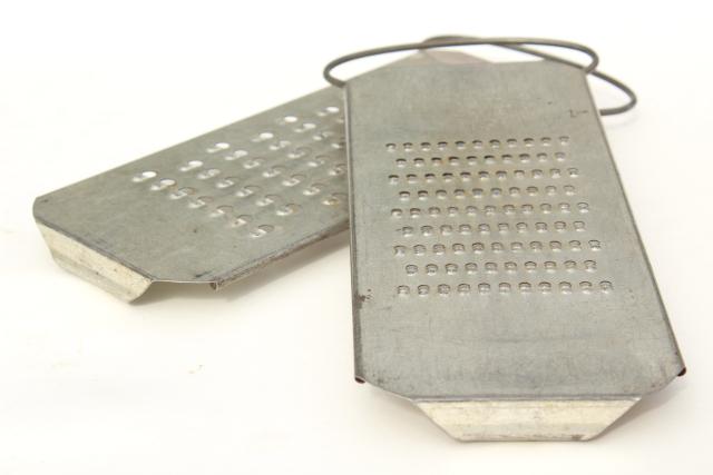 photo of primitive old punched tin slaw boards vegetable graters or cheese shredders, vintage kitchen tools #1