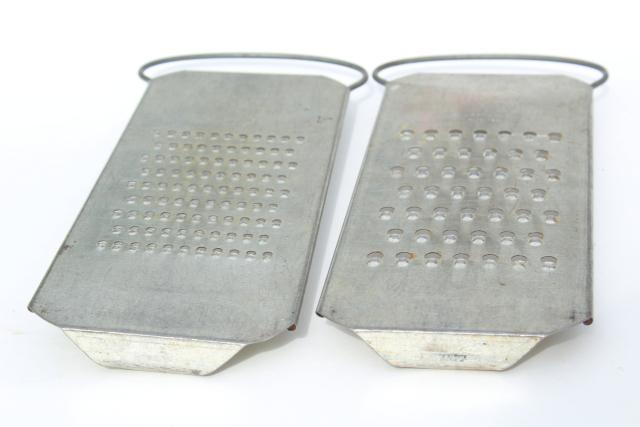 photo of primitive old punched tin slaw boards vegetable graters or cheese shredders, vintage kitchen tools #2