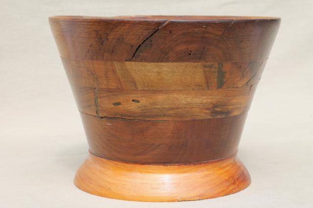 photo of primitive old rough wood mortar basin, rustic hand turned wooden bowl #1