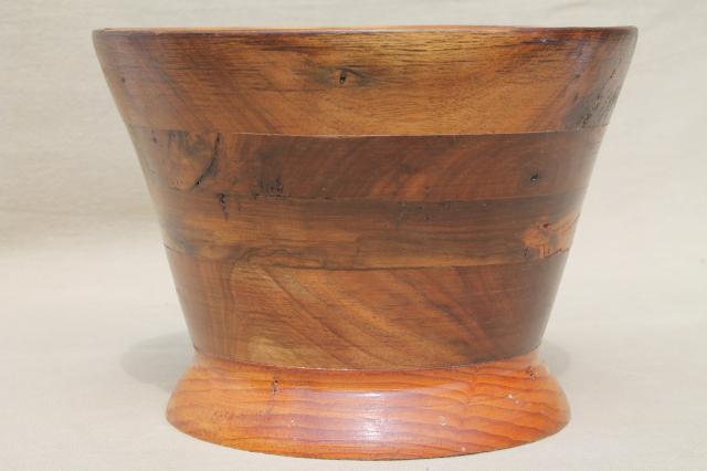 photo of primitive old rough wood mortar basin, rustic hand turned wooden bowl #2