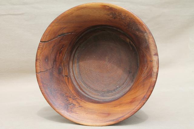 photo of primitive old rough wood mortar basin, rustic hand turned wooden bowl #3