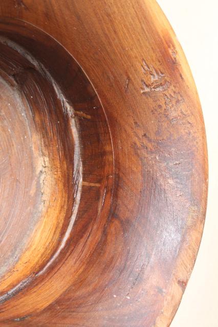 photo of primitive old rough wood mortar basin, rustic hand turned wooden bowl #7