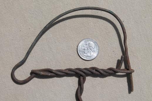 photo of primitive old rusty wire towel holders, authentic antique farm kitchen towel hangers #4