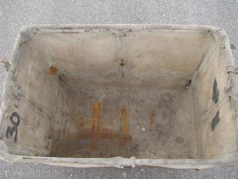photo of primitive old shop or factory cart w/ canvas sides, vintage mail or laundry bin #2