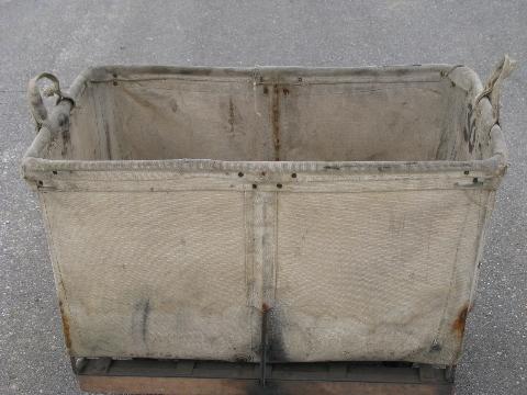 photo of primitive old shop or factory cart w/ canvas sides, vintage mail or laundry bin #4
