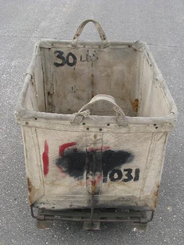 photo of primitive old shop or factory cart w/ canvas sides, vintage mail or laundry bin #5