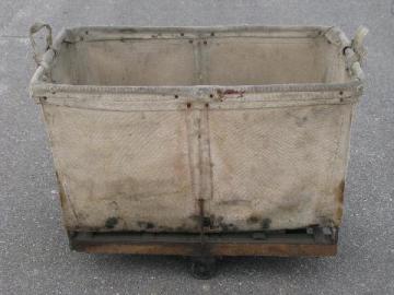catalog photo of primitive old shop or factory cart w/ canvas sides, vintage mail or laundry bin