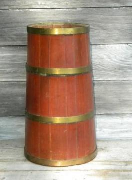 catalog photo of primitive old stave butter churn tub for rustic umbrella stand