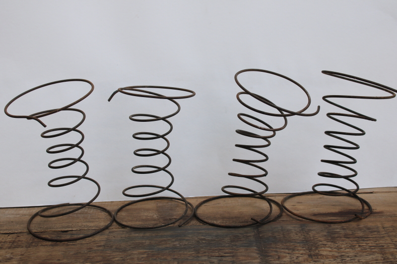 photo of primitive old steel bed springs, worn rusty black finish hourglass shape springs lot of 4  #1