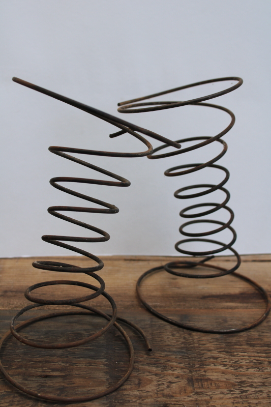 photo of primitive old steel bed springs, worn rusty black finish hourglass shape springs lot of 4  #5