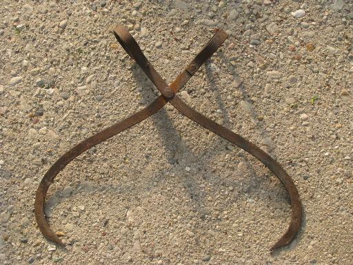 photo of primitive old steel ice tongs, icebox block carrier tool, circa 1900 #1