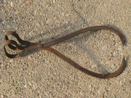 photo of primitive old steel ice tongs, icebox block carrier tool, circa 1900 #2