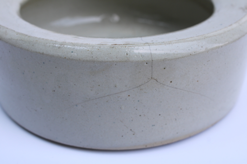 photo of primitive old stoneware crock bowl, farm chicken feed or water dish, vintage chick feeder #2