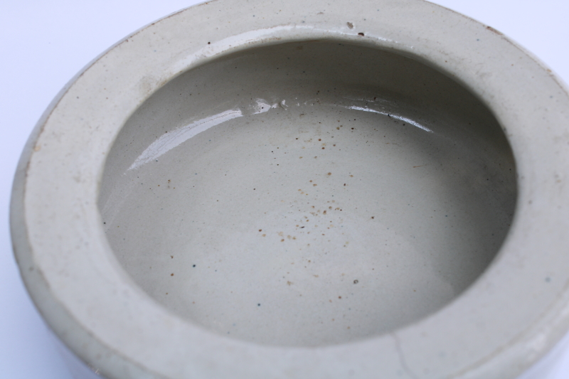photo of primitive old stoneware crock bowl, farm chicken feed or water dish, vintage chick feeder #3