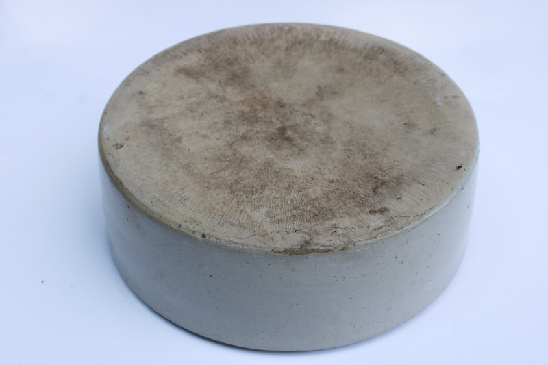 photo of primitive old stoneware crock bowl, farm chicken feed or water dish, vintage chick feeder #4