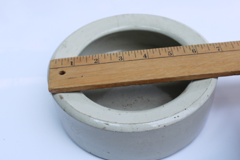 photo of primitive old stoneware crock bowl, farm chicken feed or water dish, vintage chick feeder #5
