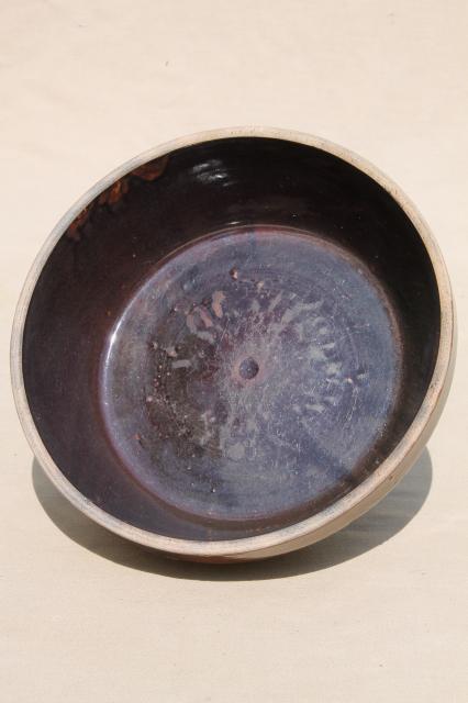 photo of primitive old stoneware crock bowl - meat pie dish, baked beans baker, or milk pan  #3