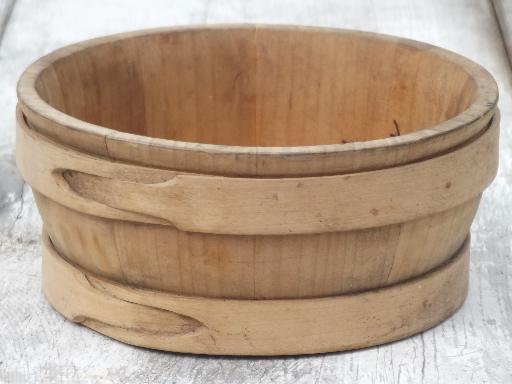 photo of primitive old wood banded bowl, wooden bowl w/ baby barrel shape  #1