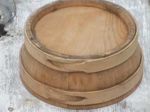 photo of primitive old wood banded bowl, wooden bowl w/ baby barrel shape  #4