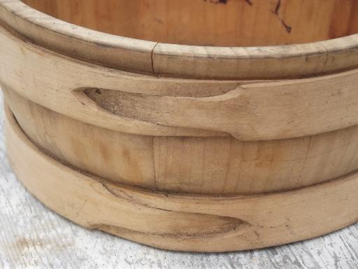 photo of primitive old wood banded bowl, wooden bowl w/ baby barrel shape  #5