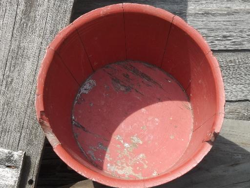 photo of primitive old wood barrel stave sugar bucket, folk art hand-painted fruit #4